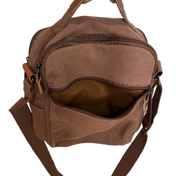 NeatPack Brown Canvas Vertical Anti-Theft Crossbody Bag Unisex - Picture 5 of 10